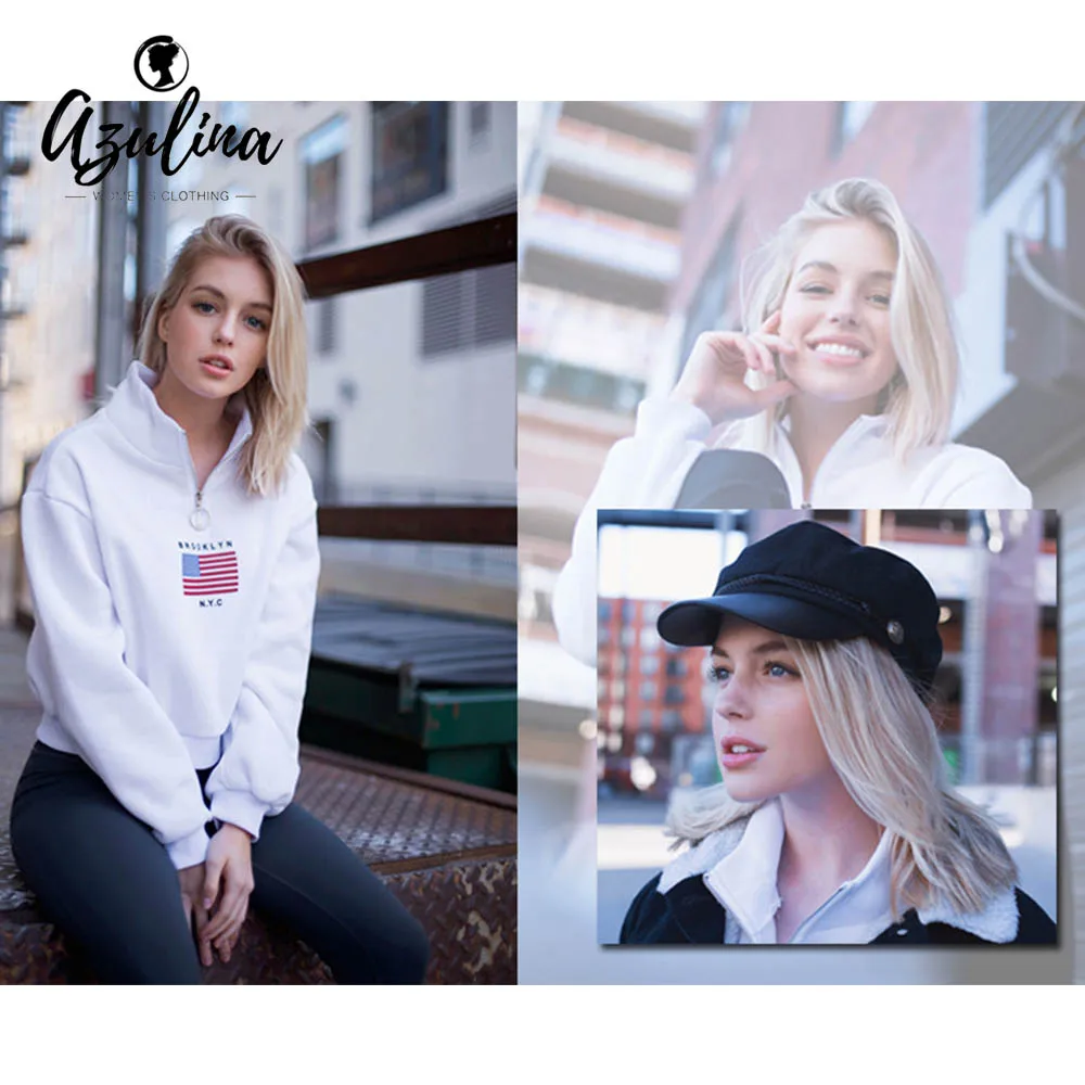 AZULINA American Flag Half Zip Sweatshirt Women Letter Hoodies Spring Ladies Mock Neck Long Sleeves Female Pullovers | Женская одежда