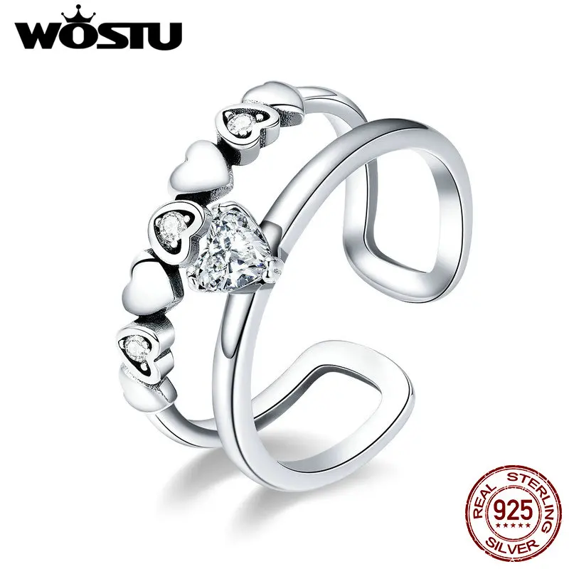 Женское кольцо с сердечком WOSTU из серебра 925 пробы прозрачным фианитом модные