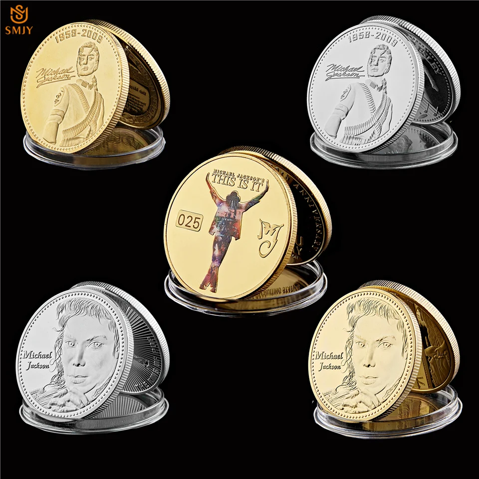 

Pcs/set Grammy Lifetime Achievement Award World Dance King Michael Jackson Exquisite Gold/Silver USA Souvenir Craft Coins Set
