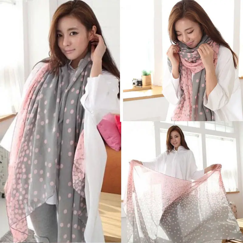 Women Silk Scarf Soft Long Neck Large Wrap Voile Shawl Stole Chiffon Cotton Scarves |