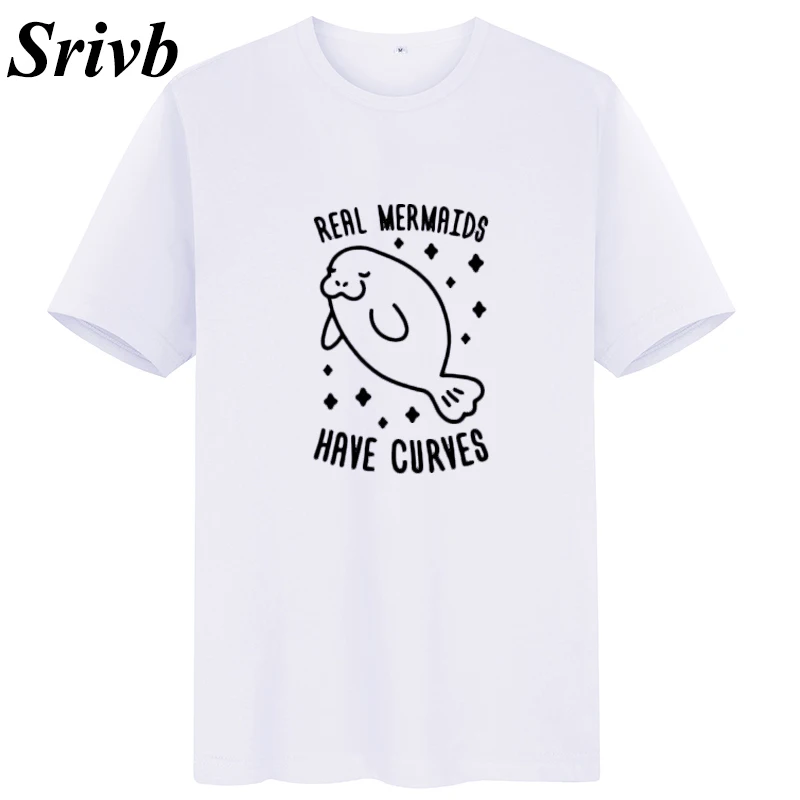 Женская футболка с принтом Srivb Real Mermaids Have Curves Kawaii забавная модная рисунком