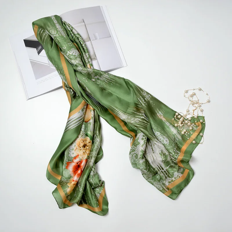 Шикарный Яркий шелковый шарф высокого качества в виде живого леса женские синие