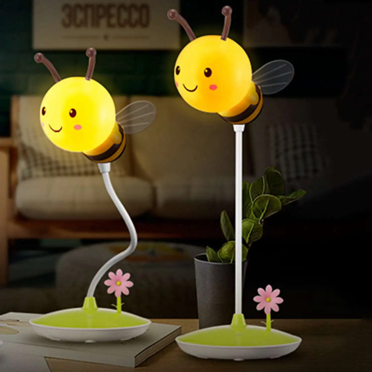 USB зарядка LED пчела ночник 5 в трогательная Настольная лампа с регулируемой