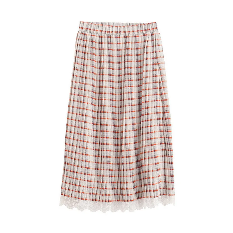 INMAN Spring Autumn High Waist Slim Literary Retro Striped Lace A-line Women Skirt | Женская одежда