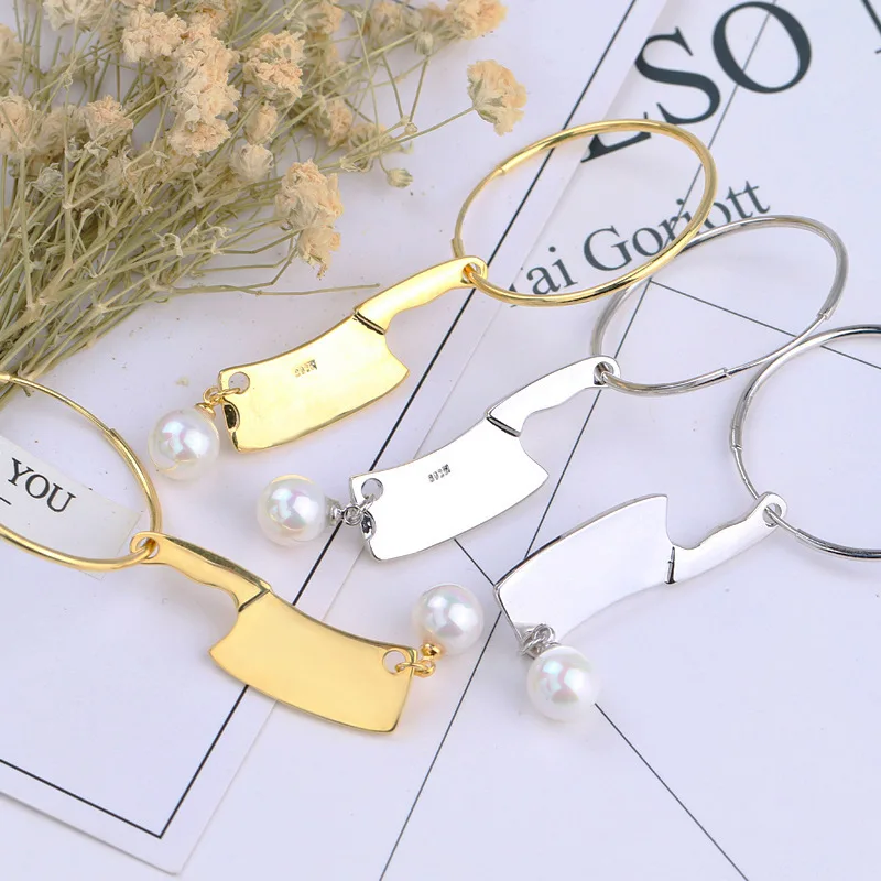 Тибетские серебряные милые кухонные инструменты ножи серьги капельки золотого и