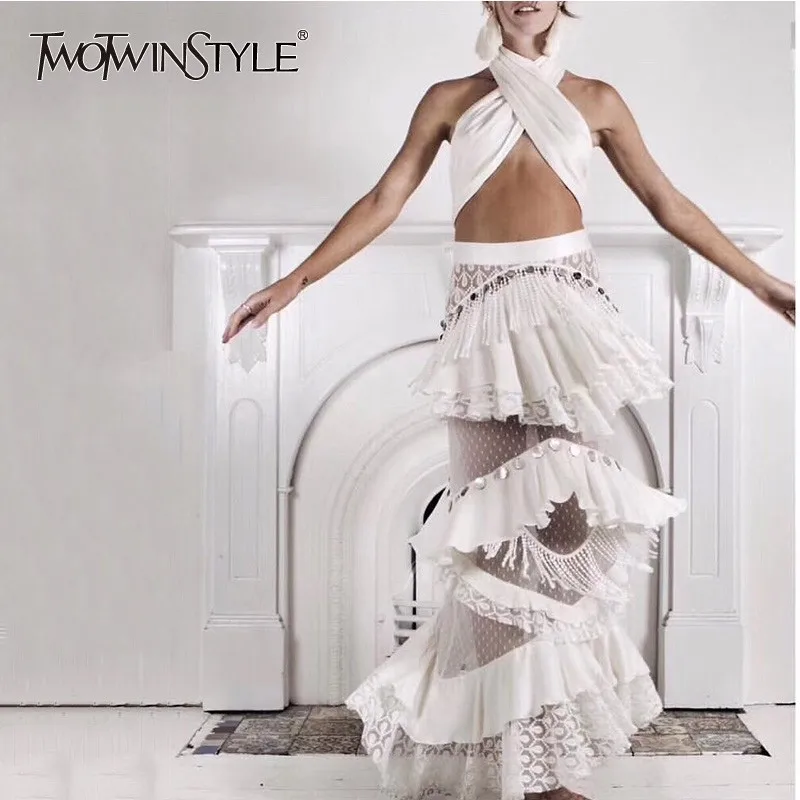TWOTWINSTYLE вечерние комплекты из двух предметов для женщин топы без бретелек высокая