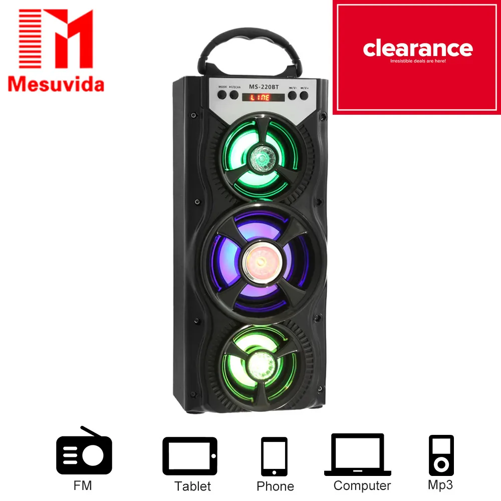 Mesuvida MS 220BT динамик портативный Bluetooth fm радио sleek красочная подсветка громкий USB TF