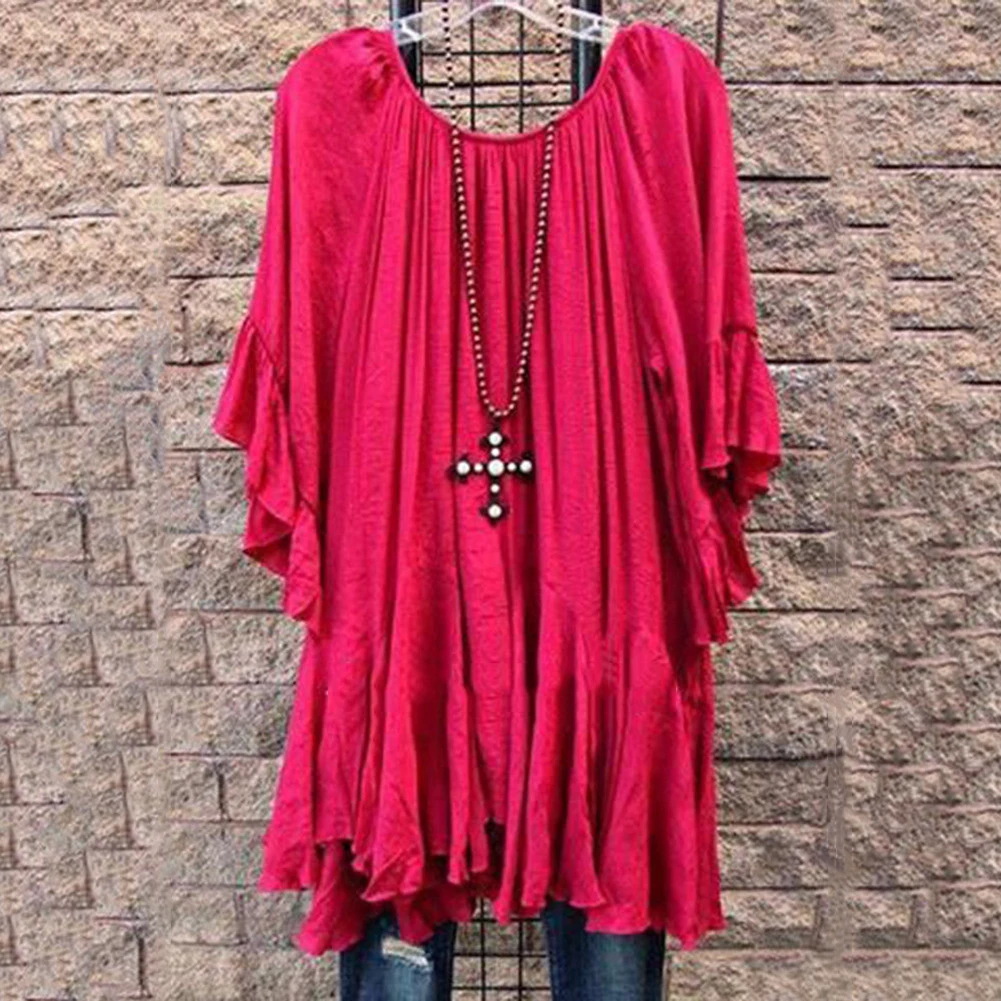 Women Summer Tunic Ruffle Irregular Casual Tops T Shirts Blouses Hem Fashion tshirt women 2019 | Женская одежда