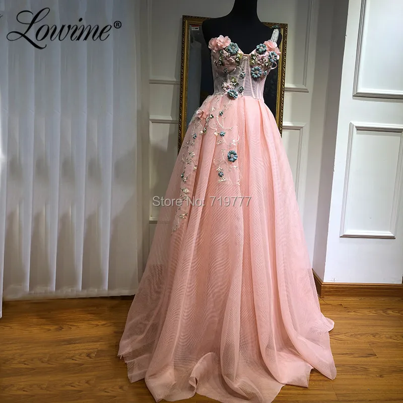 Розовые платья для выпускного вечера ручной работы с цветами на одно плечо