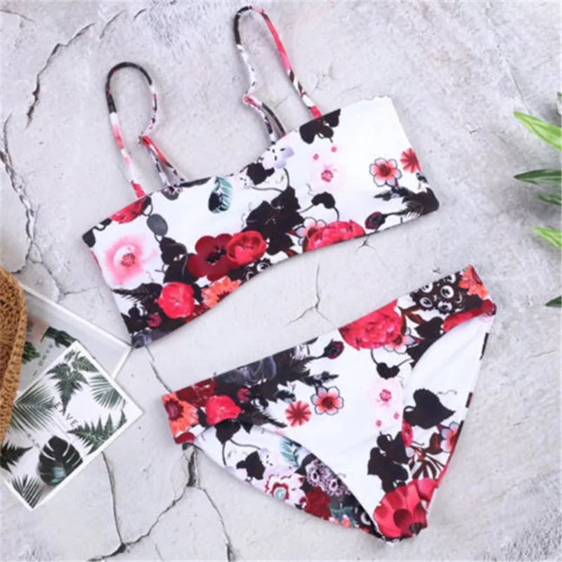 

Women Summer Style Swimwear Floral Print Bikini Set Push-up Padded Bathing Suit Suspenders Two Pieces Swimsuit Maillot De Bain