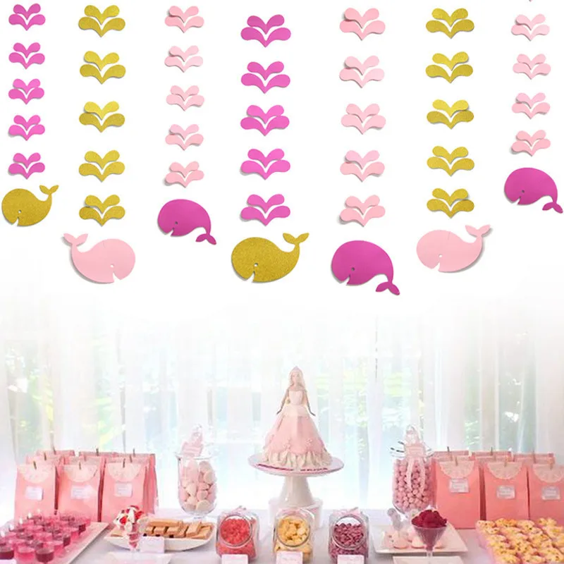 3PCS/Bag Blue Pink Whale And Spray Event Party Decoration Paper Garland Birthday Decor Children's Room Supplies | Дом и сад