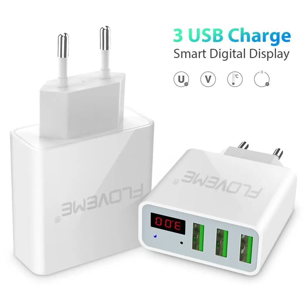 3 порта USB Smart Digital LED 5V Дисплей 220V быстрая зарядка дисплей общее зарядное