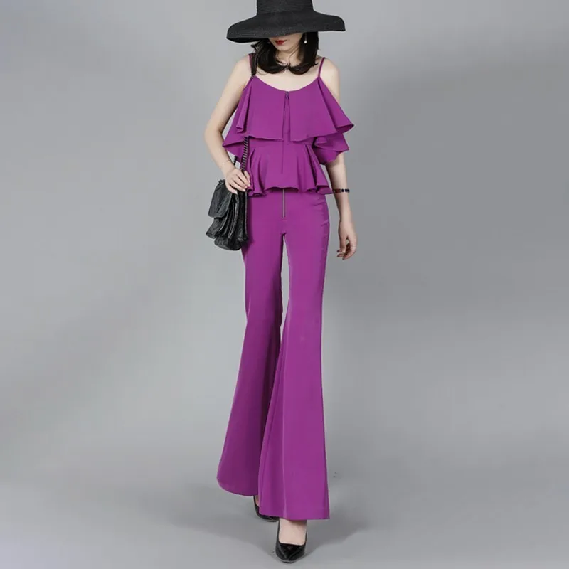 TWOTWINSTYLE элегантный сплошной Для женщин костюм без рукавов оборками Топы Высокая