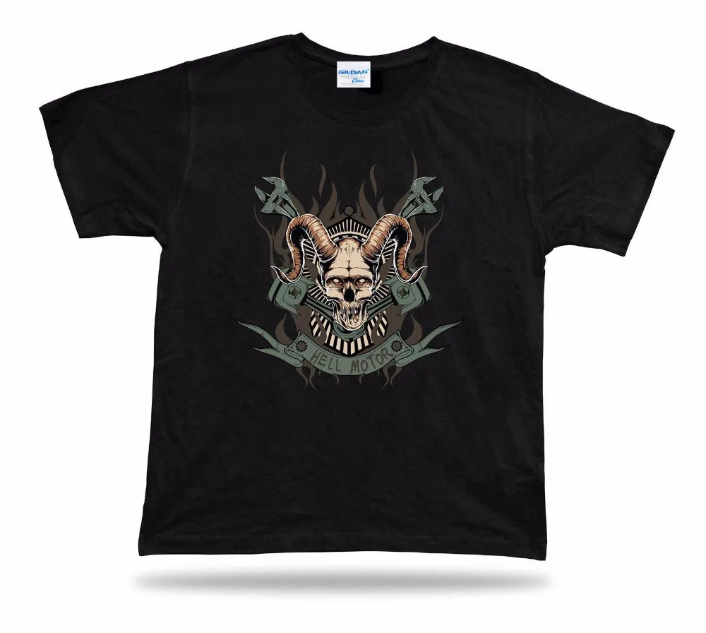Модная брендовая одежда с круглым вырезом и коротким рукавом Idea Hell Motor Skull Horns Evil