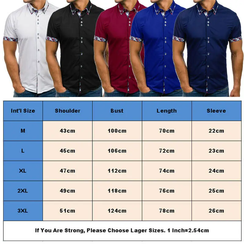 2019 New Style Fashion Hot Men's Slim Fit Short Sleeve Patchwork Casual Shirt Tops Button Muscle Tees | Мужская одежда