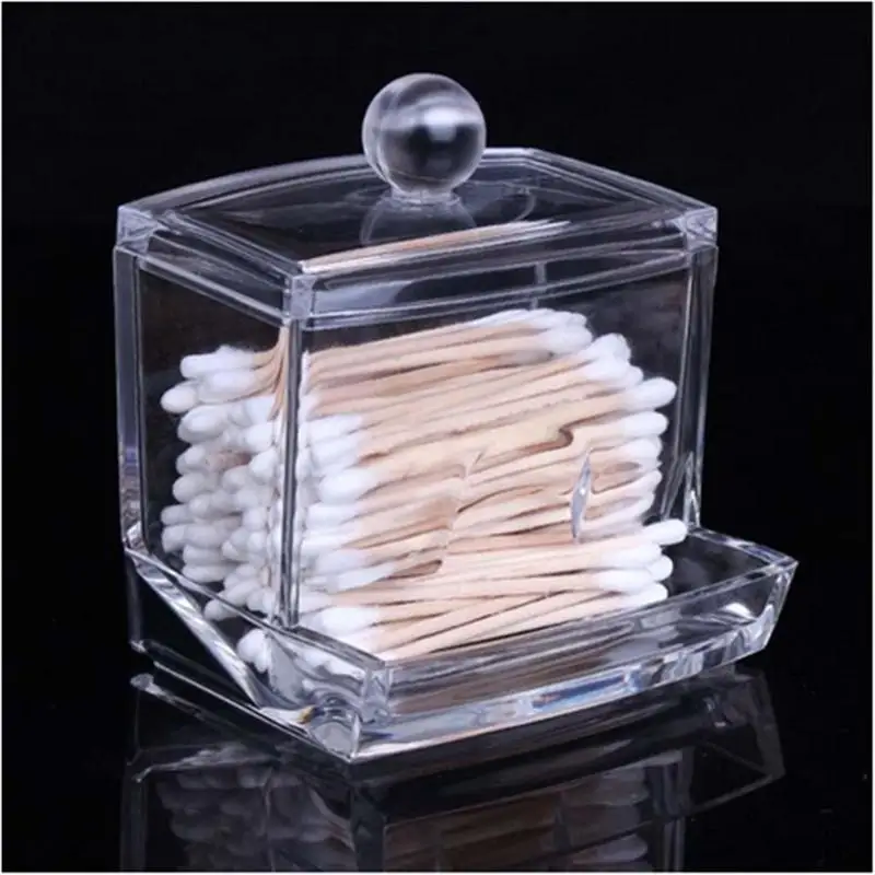 DIY Clear Acrylic Makeup Storage Box Cotton Swab Organizer Cosmetic Holder Portable Swabs Stick Container | Дом и сад