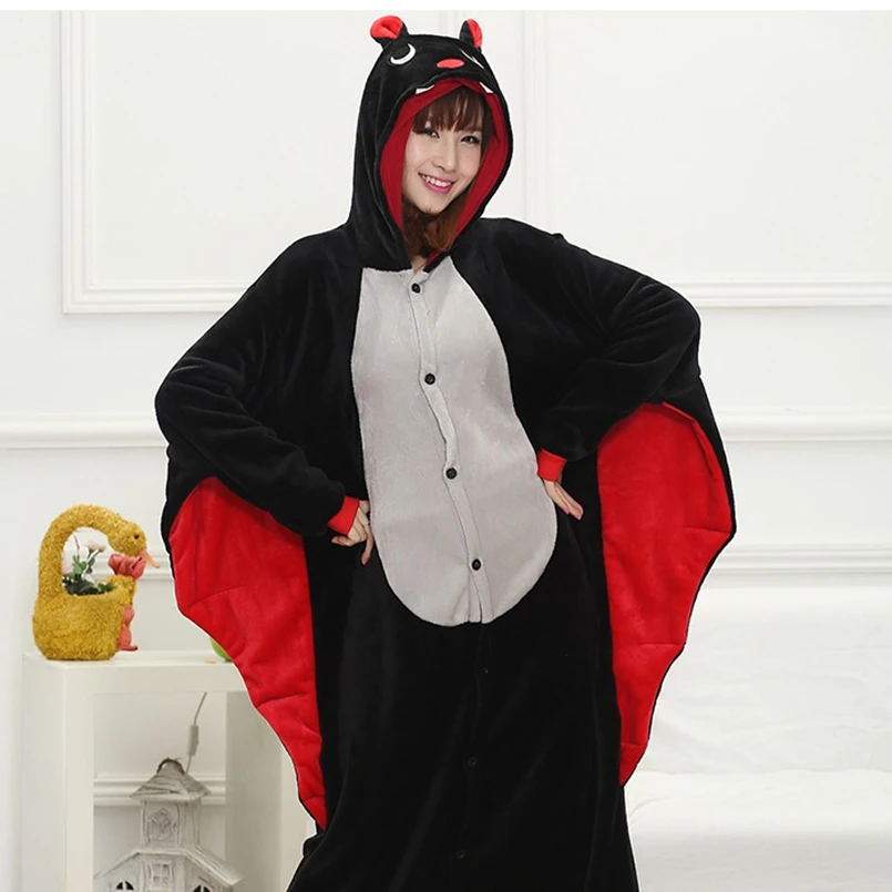 Winter Flannel Family Mother Father Kids Female Bat Animal pajamas Girl Boy pajamas Woman Hooded Home Clothing Kigurimi