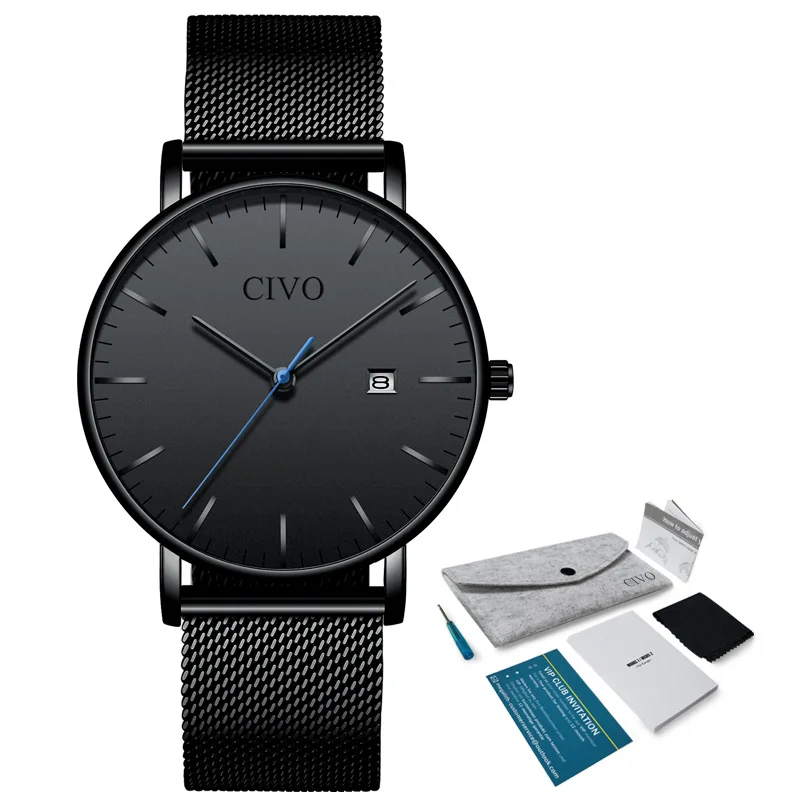 

CIVO Luxury Watch Relogio Masculino Military Analog Quartz Watch Men Slim Mesh Steel Waterproof Sport Watch Erkek Kol Saati