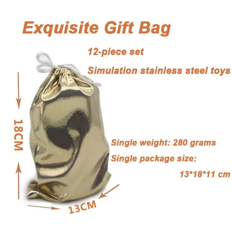 

12 Pcs/Set Mini Simulation Stainless Steel Pretend Play Toy Children Tool Suit Kitchen Cooking Pretend Play Sturdy Fine Gift Bag