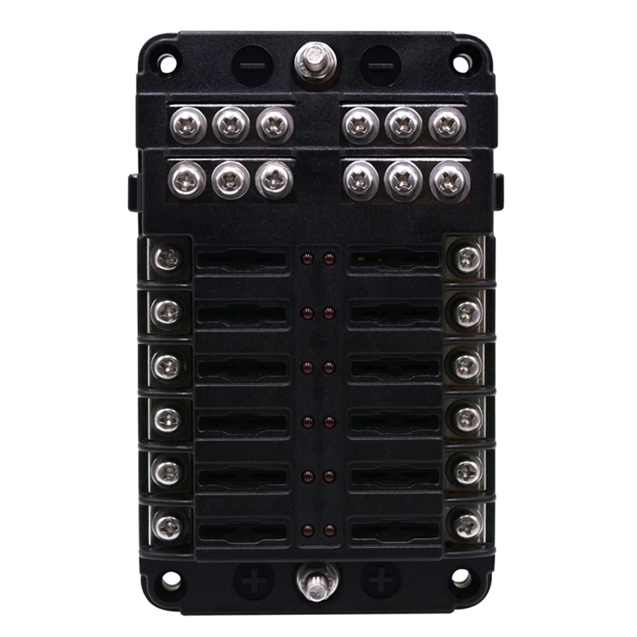 

Universal 12-Way Blade Fuse Box Block Holder LED Indicator 12V 32V Auto Marine Waterproof