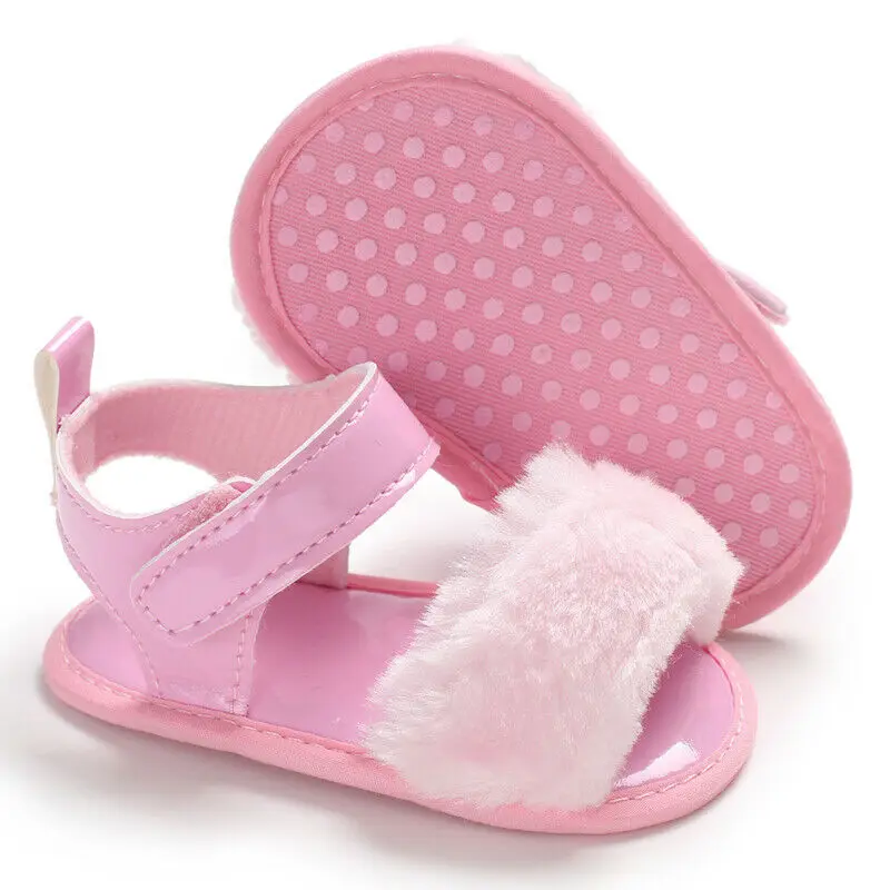 Boiiwant Cute Newborn Infant Baby Kids Girl Sandals Shoes Toddler Soft PU Fur Sole Summer Casual 0-18M |