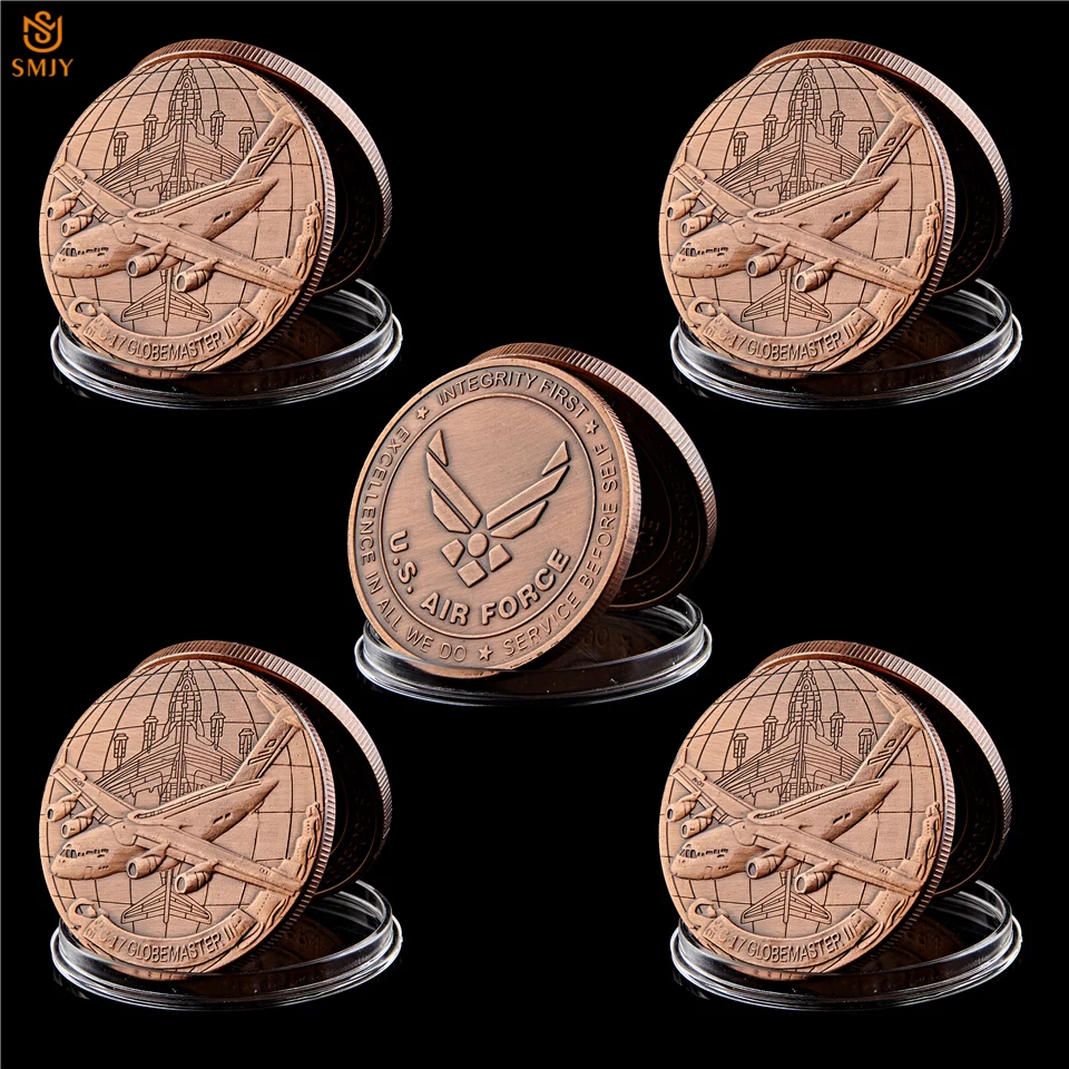 

5Pcs US Army Military Air Force Weapons Boeing C-17 Globemaster II Copper Custom Token Challenge Coin Collectibles