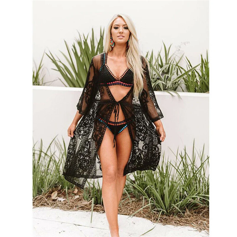 

Женский Сексуальный Кружевной Белый Черный купальник бикини, купальный костюм, Пляжная рубашка, платье, купальный костюм