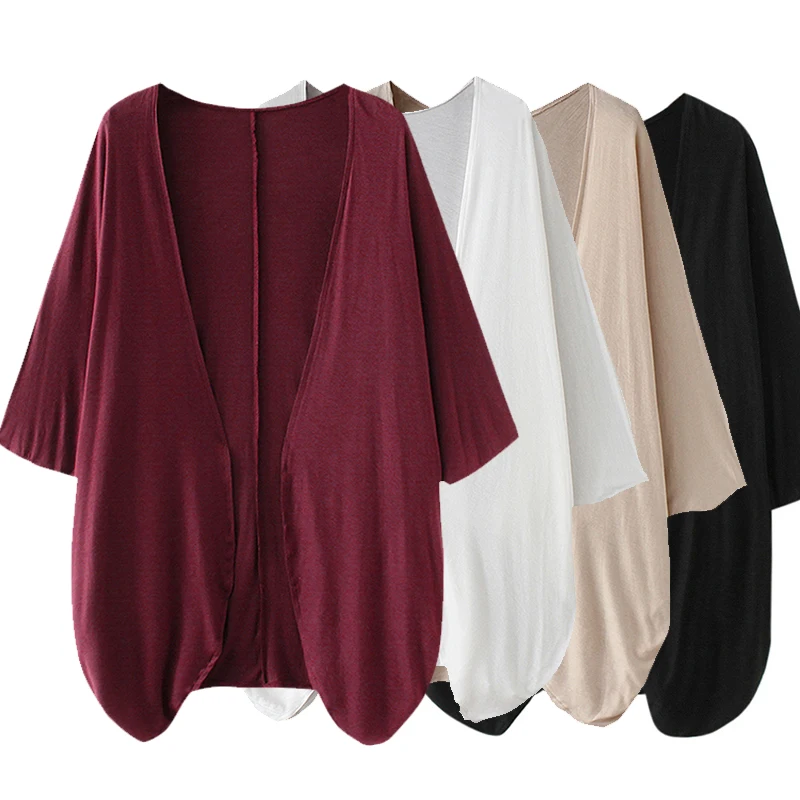 Casual Women Autumn Cotton Knitted Cardigan Solid Color Batwing Half Sleeve Asymmetric Open Front Plus Size Loose Thin Coat Cape |