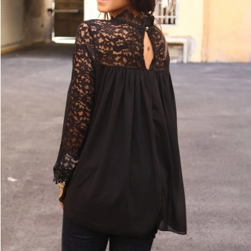 Новинка Женская кружевная блузка с вышивкой и прозрачными рукавами женская