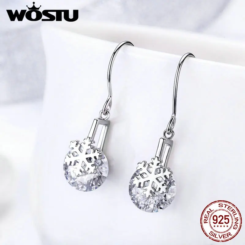 WOSTU 2019 новинка серьги капли 100% Настоящее 925 пробы серебро оригинал белый снег CZ