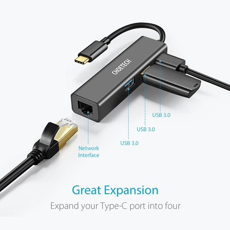 AAAJ Choetech Usb C в гигабитный Ethernet адаптер Rj45 порт и 3 порта 0 для 2018/2017/2016 Macbook/Surface Book