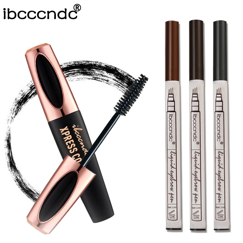 

2pcs/set Eye Makeup 4D Silk Fiber Lash Mascara Thick Microblading Eyebrow Tattoo Pen Sketch Liquid Eyebrow Pen Waterproof