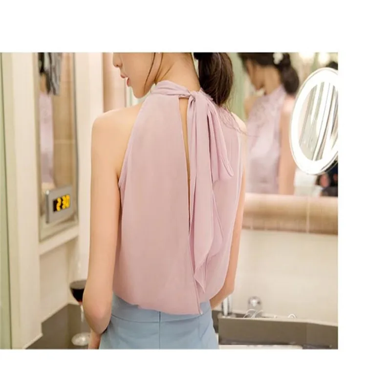 Женская летняя блузка с бисером женская без рукавов женский топ лямкой на шее