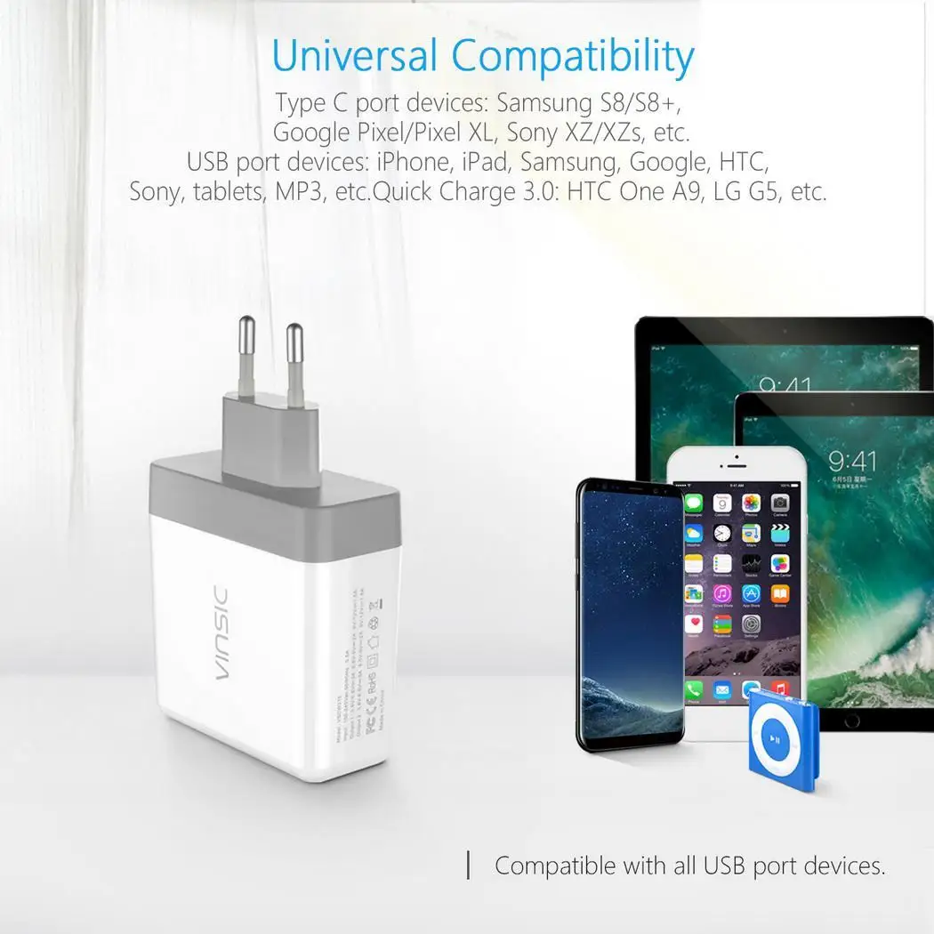 36 Вт двойное зарядное устройство 3 0 VSCW215W Белый USB 2 x Быстрая зарядка в любом месте
