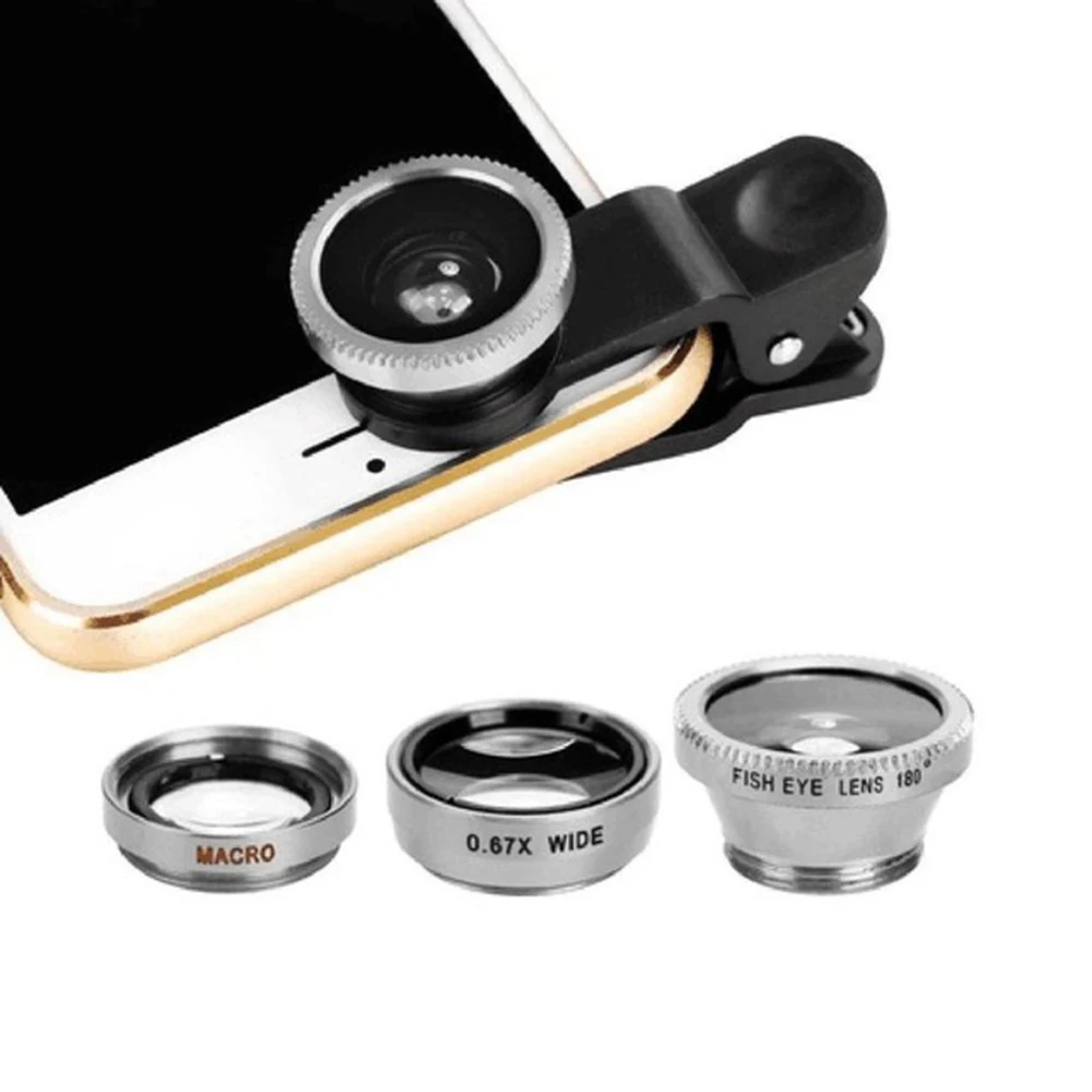 Универсальный широкоугольный объектив 3-в-1 для iPhone Samsung Macro Рыбий глаз мобильного
