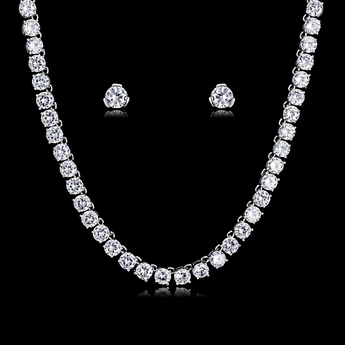 

Trendy Crystal CZ Cubic Zirconia Bridal Wedding Necklace Earring Set Jewelry Sets for Women Prom Party Accessories CN10159