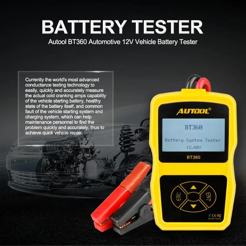 AUTOOL BT 360 тестер для автомобильного аккумулятора 12 в цифровой дисплей