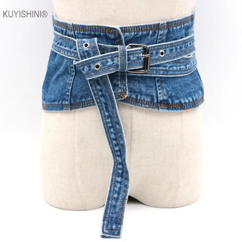 Бандаж в Корейском стиле Женский широкий пояс из денима с завышенной талией на