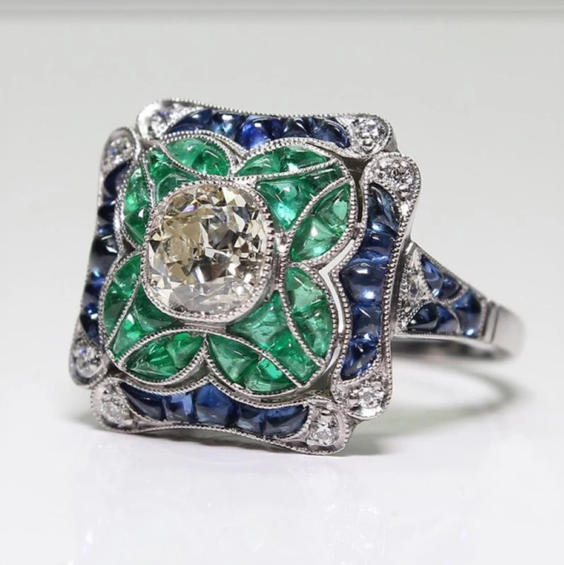 Vintage Green Blue Zircon Ring for men Huge Jewelry Woman Wedding Engagement Gift Sz 6-10 | Украшения и аксессуары