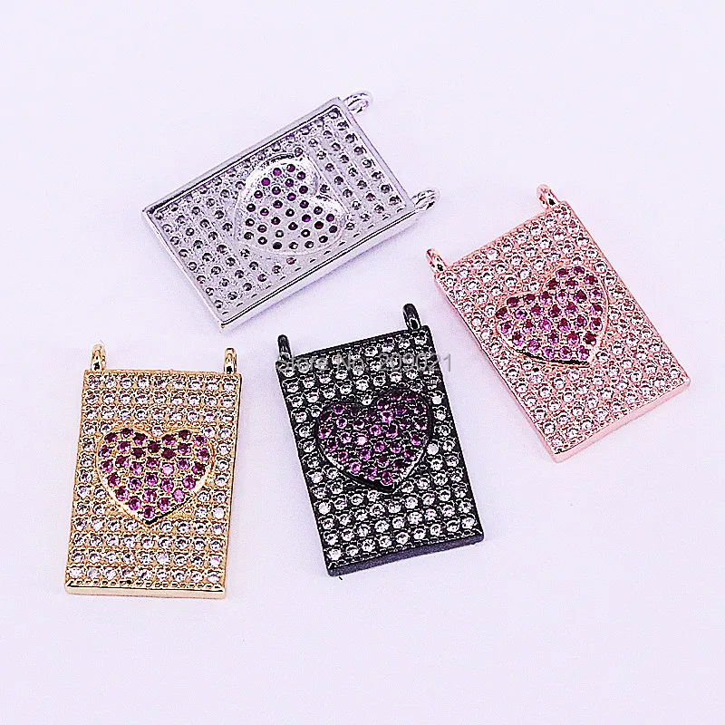 

10Pcs CZ Rectangle with Heart Pattern Pendant Fashion Micro Paved Cubic Zirconia Charm Necklace For Women or Girls