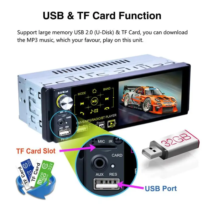 

4.1 Inch Automagnitol Capacitive Touch Screen Car MP5 Player Radio Cassette Player RDS AM FM Radio Car BT USB TF Autoradio