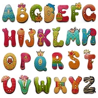 26pcslot mixed cartoon 26 colors painting large alphabet a z wooden buttons sewing scrapbooking wood letters kids handmade