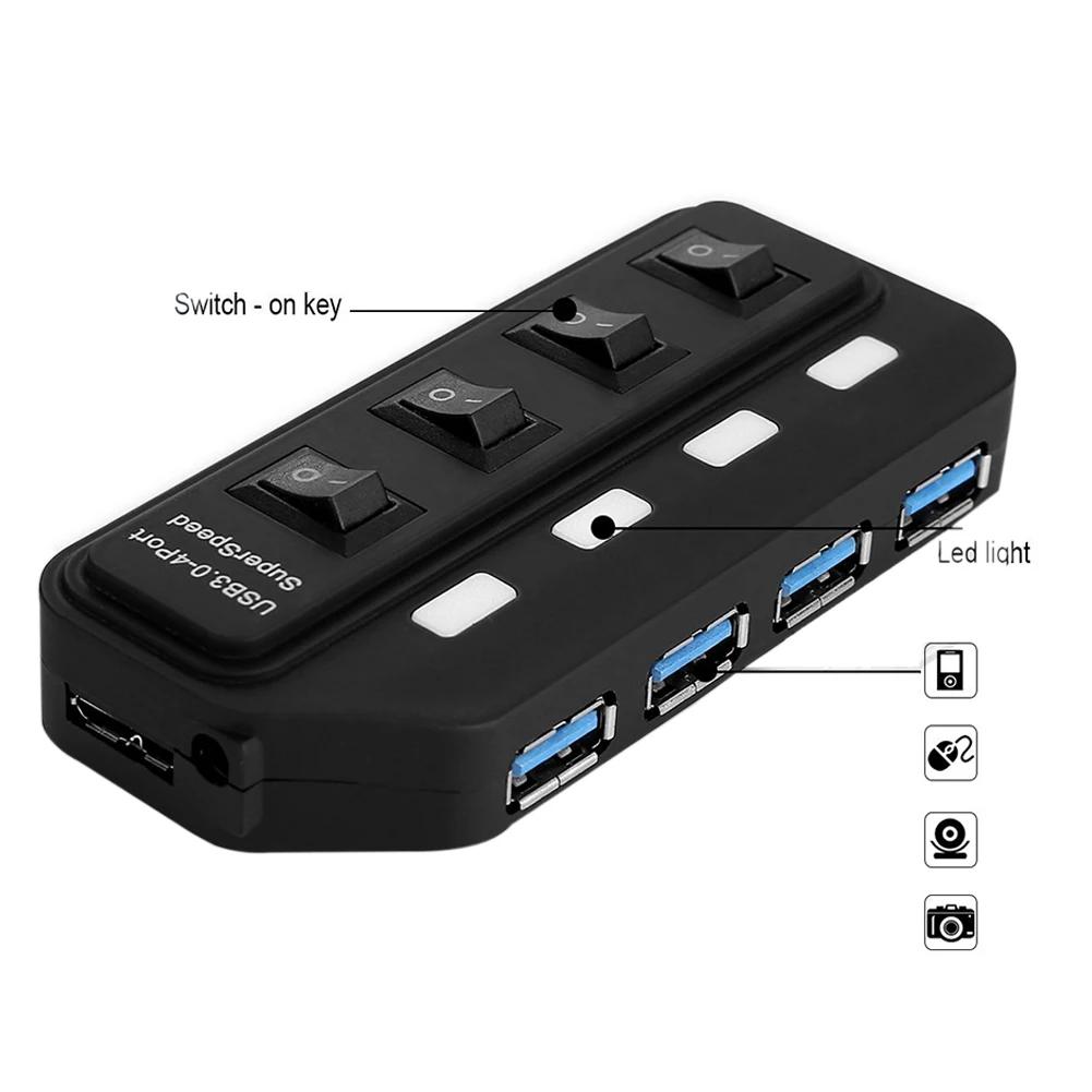 USB 3 0 концентратор 4 Порты и разъёмы супер Скорость приведенный в действие usb хаб