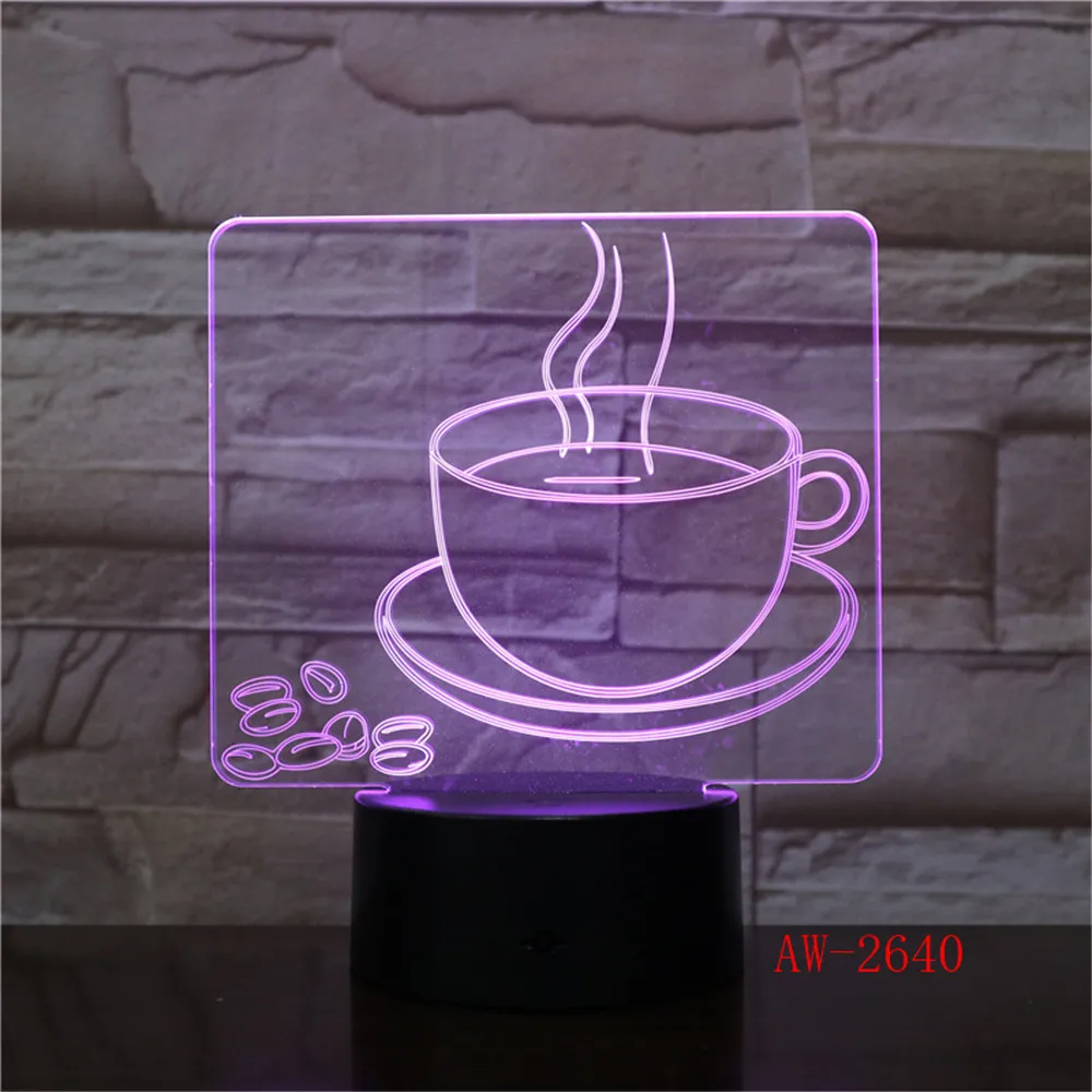 3D лампа кофейная чашка Иллюзия светодиодсветодиодный USB сенсорный RGB 7 цветов