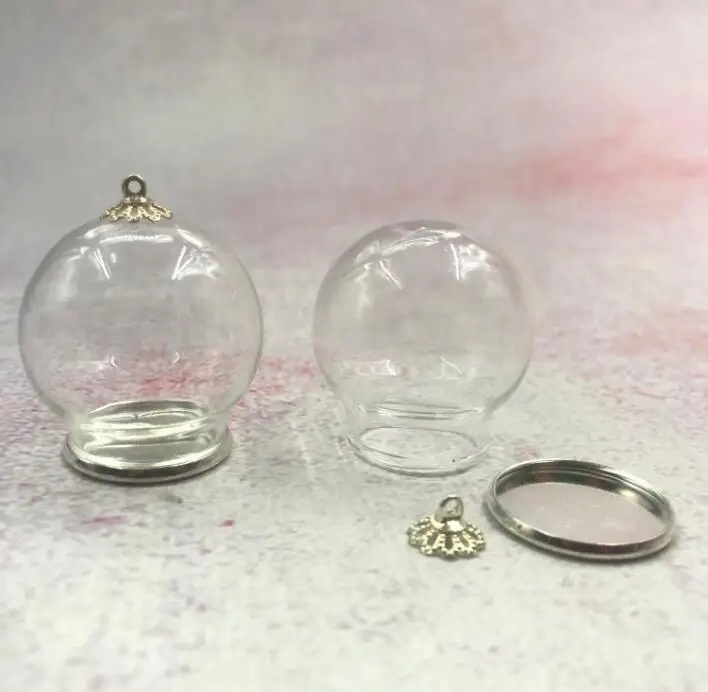 10pcs/lot 30x20mm Large hollow glass globe orb with bronze/silver lace base tray beads cap vial pendant bottle cover | Дом и сад