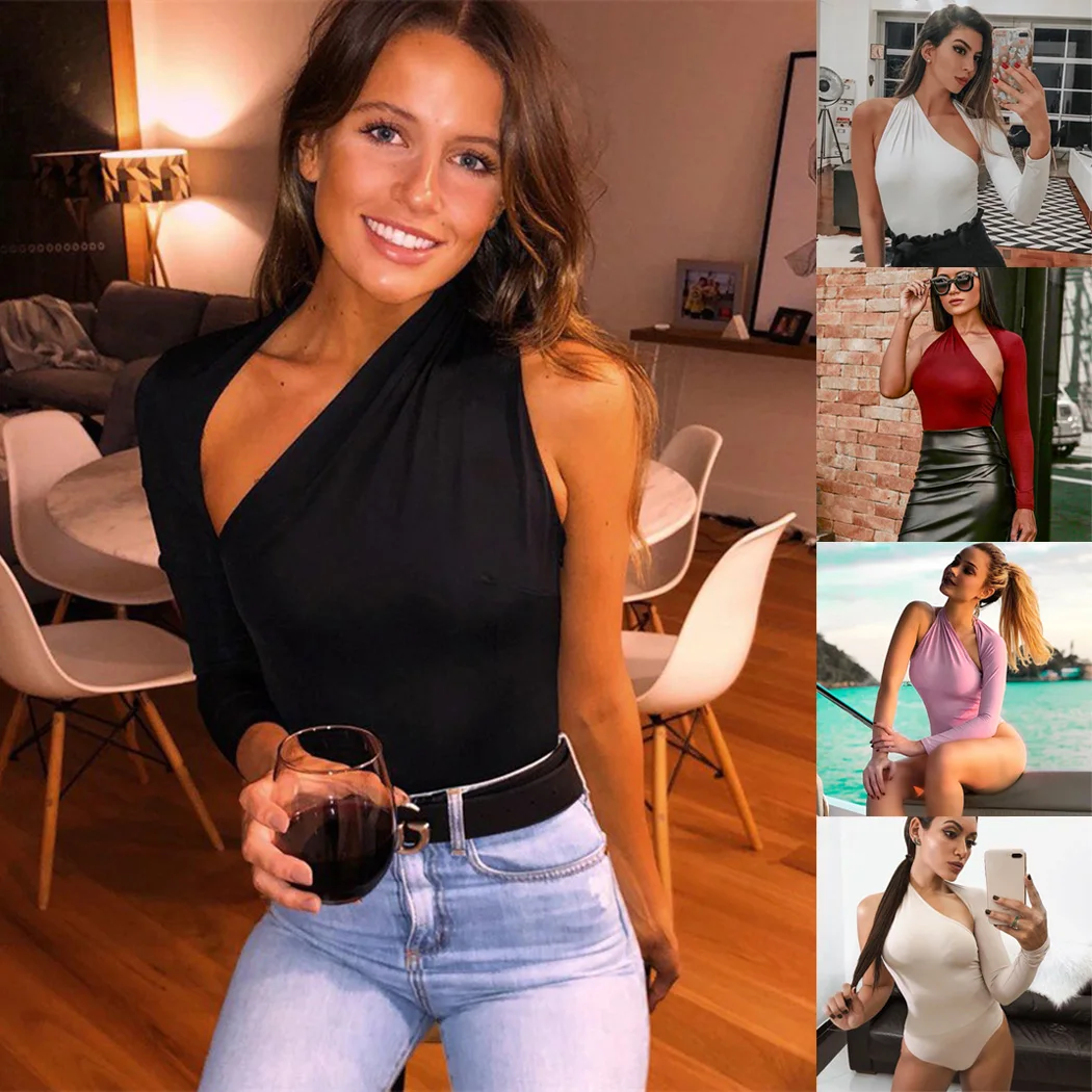 Спинки одно плечо Bodycon комбинезон Для женщин сексуальный боди пикантные черные
