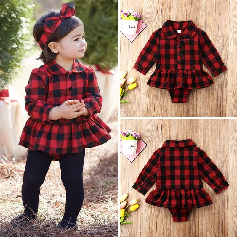 

Pudcoco Girl Jumpsuits 0-24M USA Newborn Toddler Baby Girls Plaid Romper Jumpsuit Dress Tops Outfits Clothes