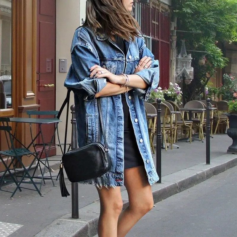 Women Denim Ripped Hole Jeans Buttons Down Long Sleeve Coat Jacket Tops Autumn | Женская одежда