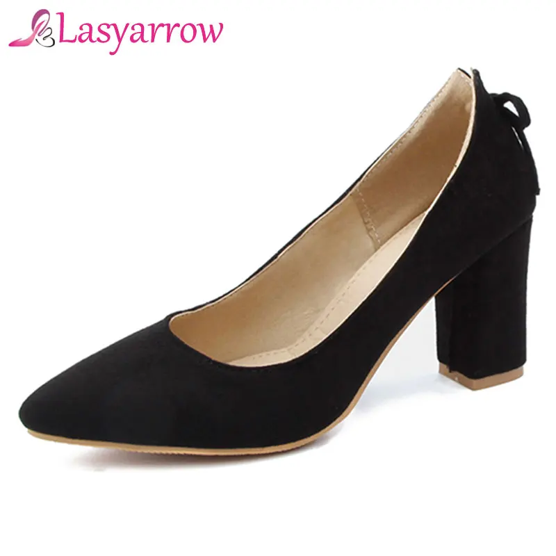 Lasyarrow Women Heels 2019 Women's Pumps Party High heels Block Heel Pointed toe Black Pink Office lady Shoes Dress | Женская обувь