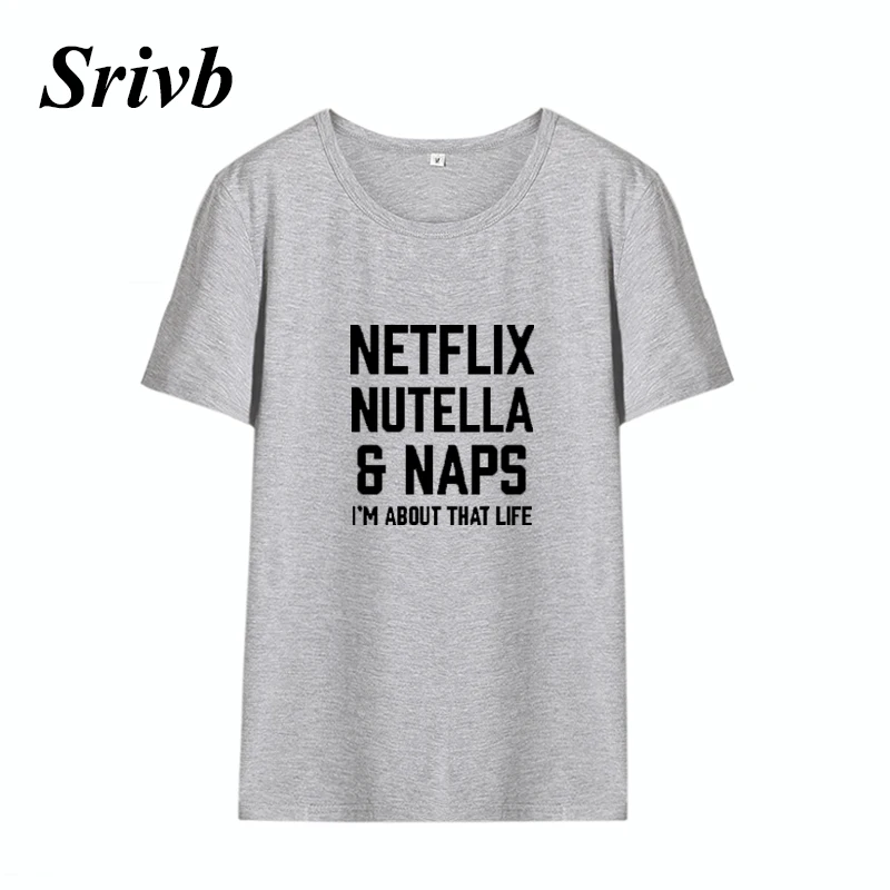 Женская хлопковая футболка с коротким рукавом Srivb Netflix Nutella Naps Vegan черный и белый